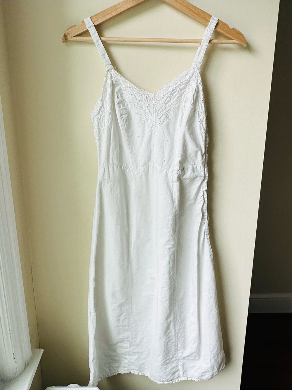 Vintage White Embroidered Eyelet Cotton Midi Slip Dress XS Small - Picture 5 of 8